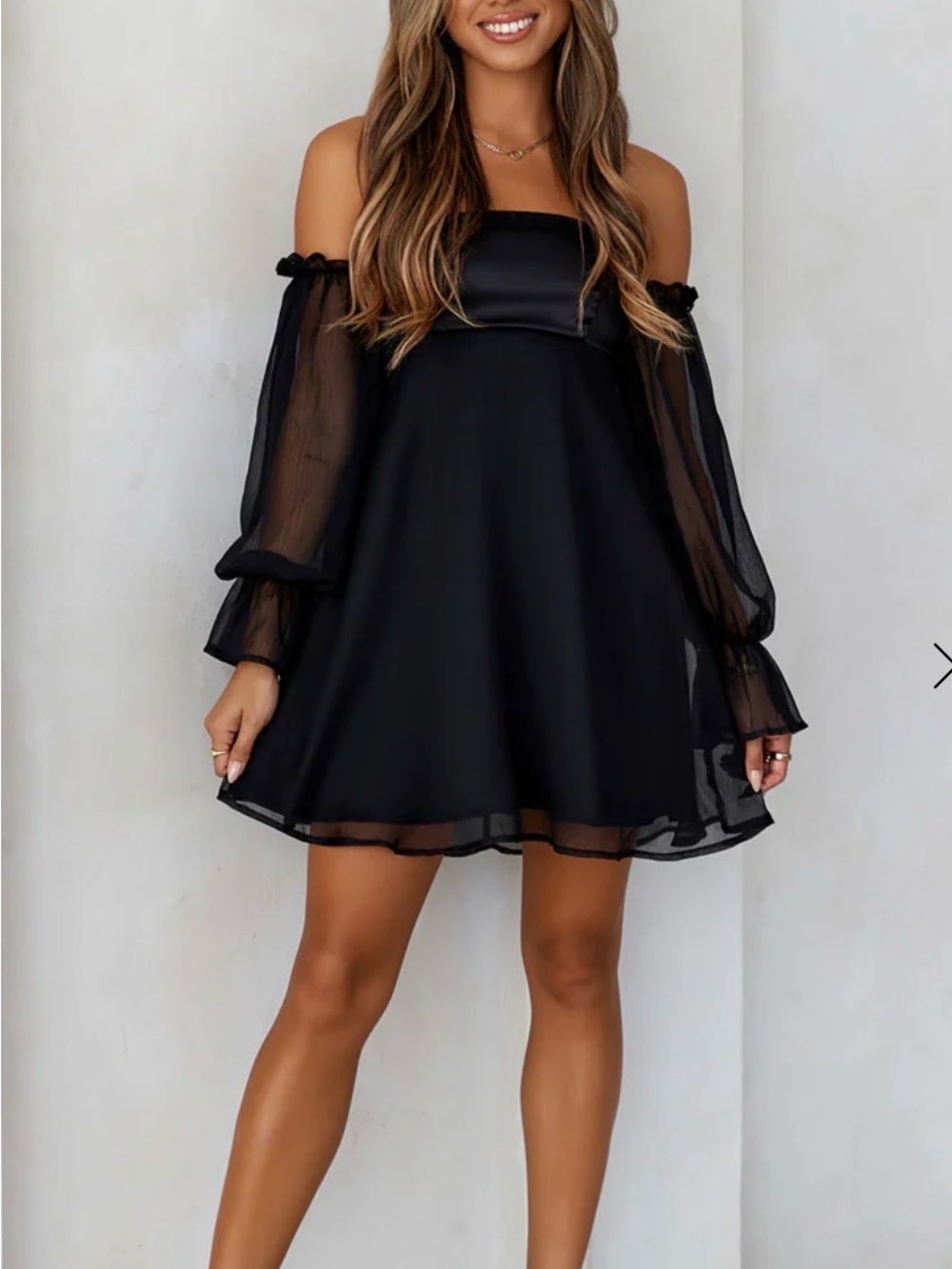 HELLO MOLLY DELICATE SOUL OFF SHOULDER MINI DRESS BLACK